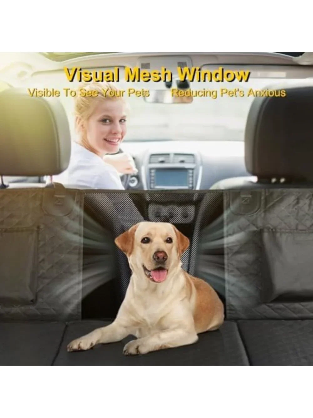 6-in-1 Waterproof Car Seat Cover for Back Seat, Anti-Slip Dog Hammock, Mesh